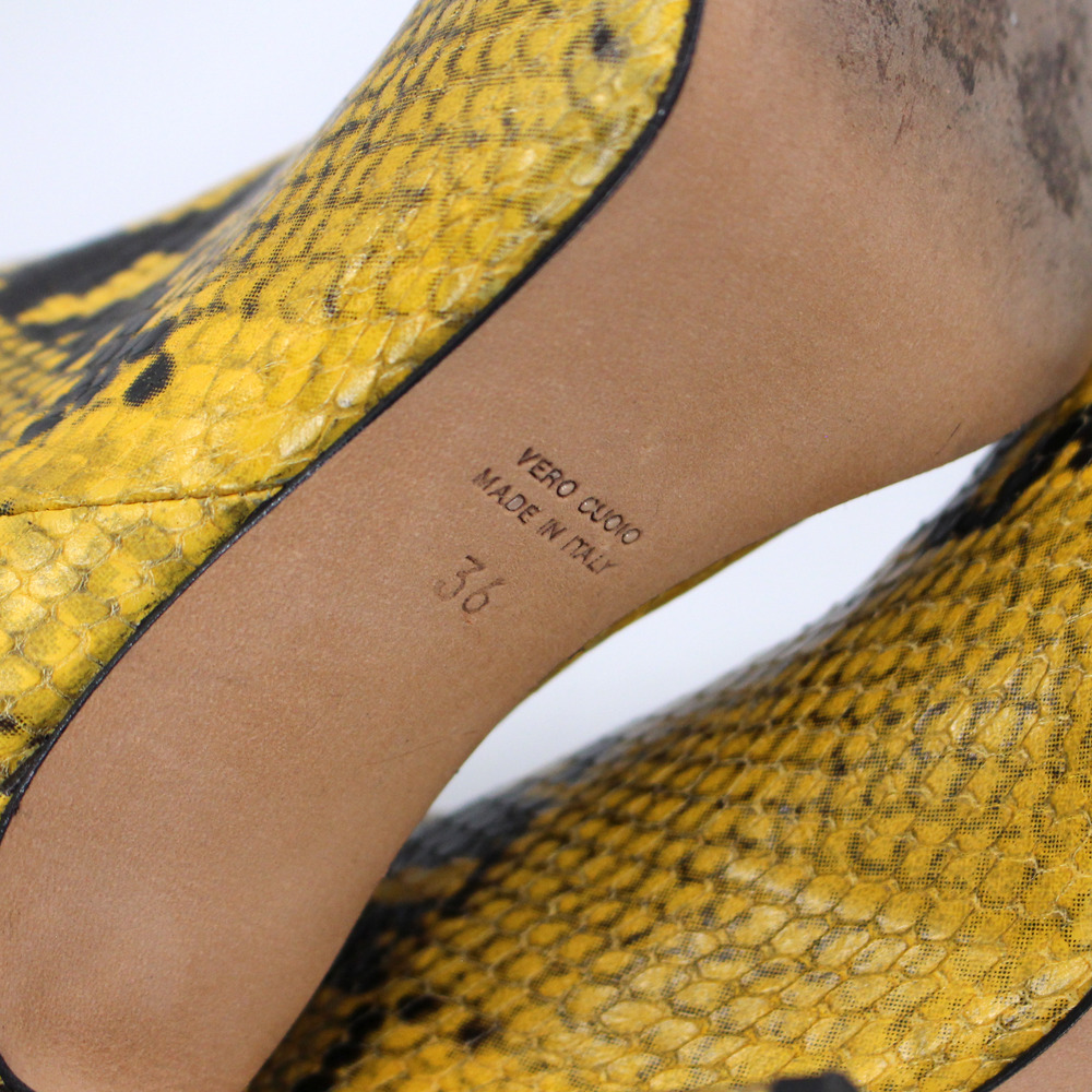 Paris Texas Yellow Black Snakeskin Stiletto Knee High Boots 36 Embossed Bootie - Picture 7 of 7